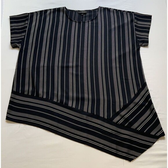 Lane Bryant Women's Asymmetrical Blouse Tunic Black White Striped Size 18 - Picture 1 of 6